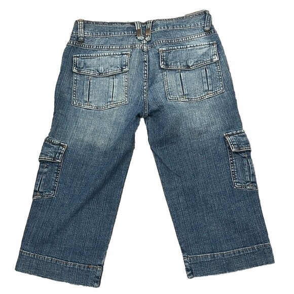 Mossimo Denim Capri‎ Wide Leg Fade Jeans 7 Retro Low Rise Cargo Pockets Stretch - Picture 3 of 4